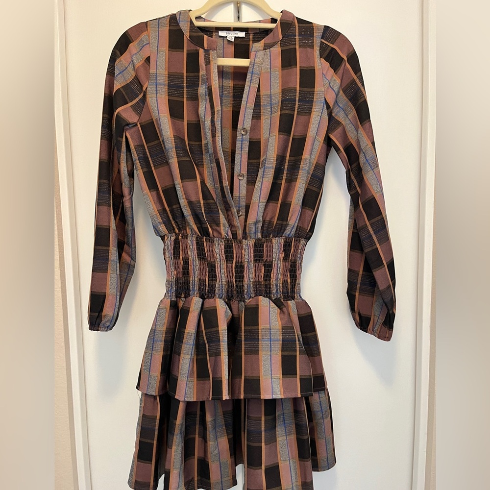 Long sleeve plaid dress XS